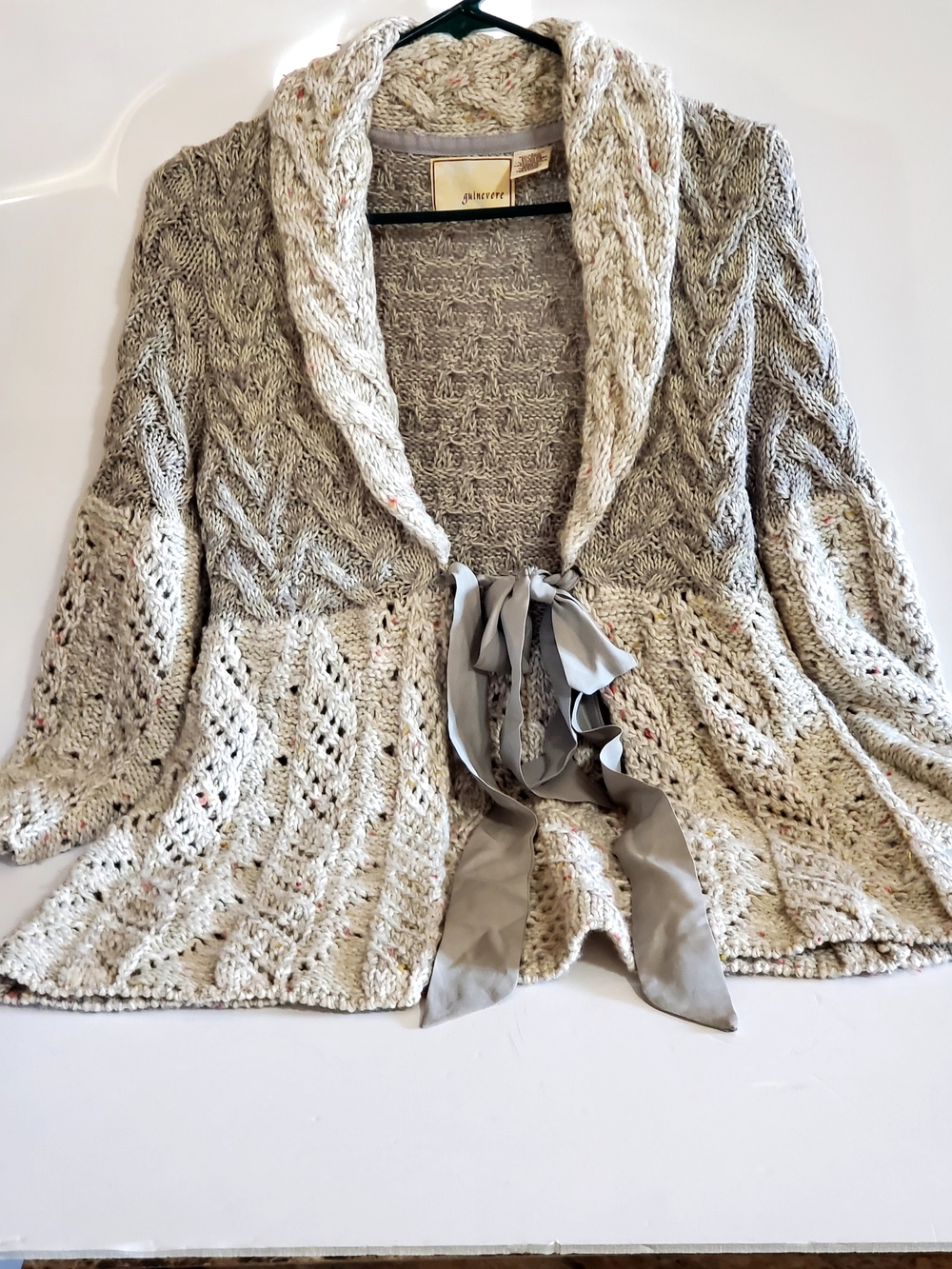 Anthropologie Guinevere Wool Blend Vtg Cream & Gray Cable Knit Cardigan S/Runs M - Picture 9 of 9